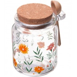 Pote 240ml Redondo De Vidro Com Tampa E Colher De Bambu Flora